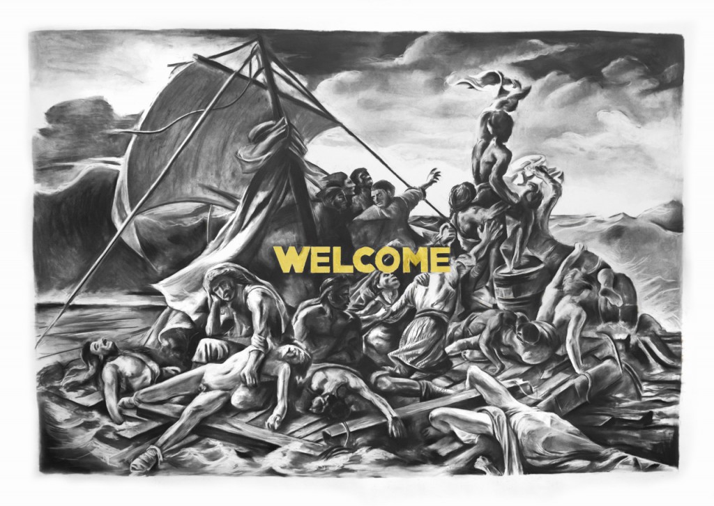 Filip Markiewicz, Welcome, 2016, fusain sur toile, 300 x 200 cm